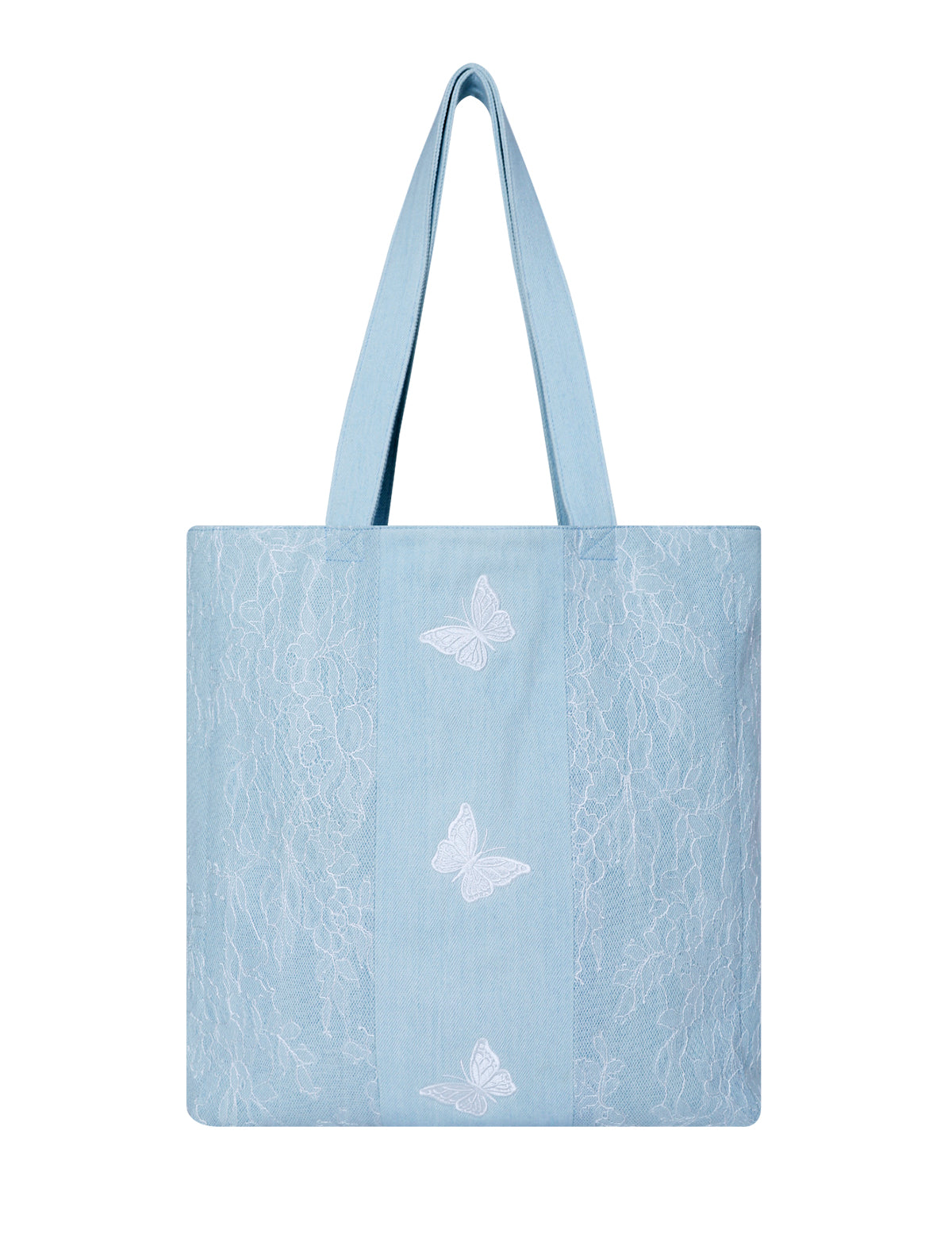 DENIM MUSEUM Azure Mirage Denim Tote Bag - Dreamy Butterfly Accent Tote for Young Women,Azure Flutter& Flutter Mirage