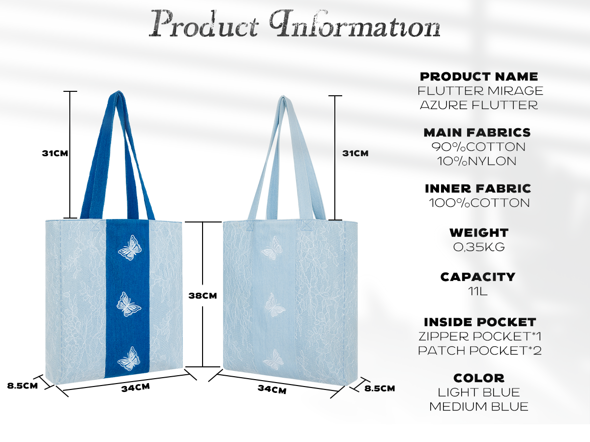 DENIM MUSEUM Azure Mirage Denim Tote Bag - Dreamy Butterfly Accent Tote for Young Women,Azure Flutter& Flutter Mirage