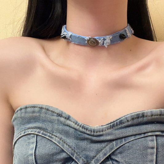 Collier ras du cou en jean style punk vintage