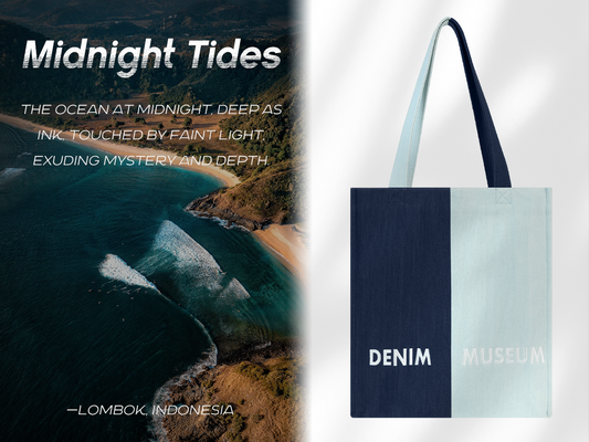 DENIM MUSEUM Ethereal Horizons Series Denim Color-Block Tote Bag for Daily Commute and Fashion Outings