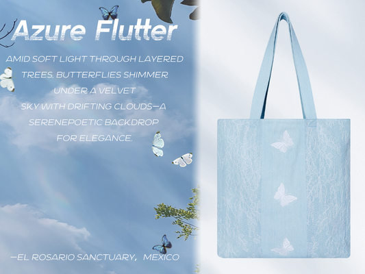 DENIM MUSEUM Azure Mirage Denim Tote Bag - Dreamy Butterfly Accent Tote for Young Women,Azure Flutter& Flutter Mirage