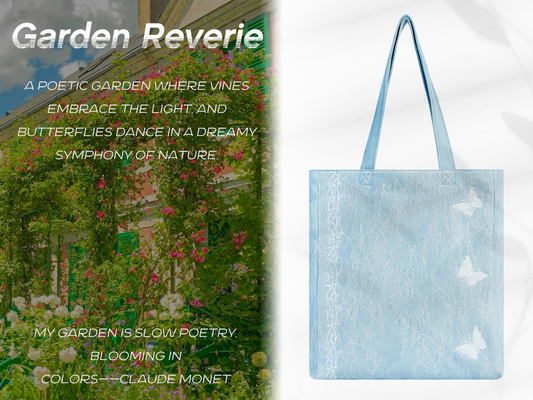 DENIM MUSEUM Vine & Butterfly Denim Tote Bag - Elegant & Lightweight Tote for Daily Commute and Fashionable Outfits