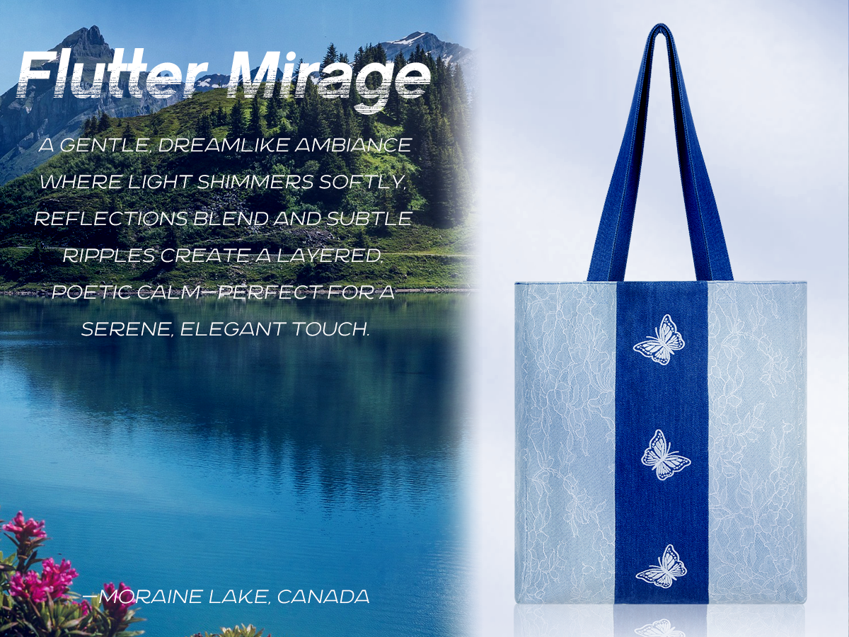 DENIM MUSEUM Azure Mirage Denim Tote Bag - Dreamy Butterfly Accent Tote for Young Women,Azure Flutter& Flutter Mirage