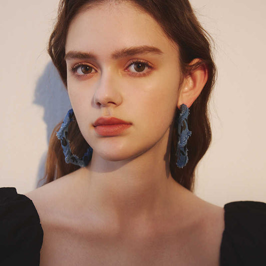 DENIM MUSEUM Frayed Denim Hoop Earrings - Bold Statement Jewelry for Trendy Women