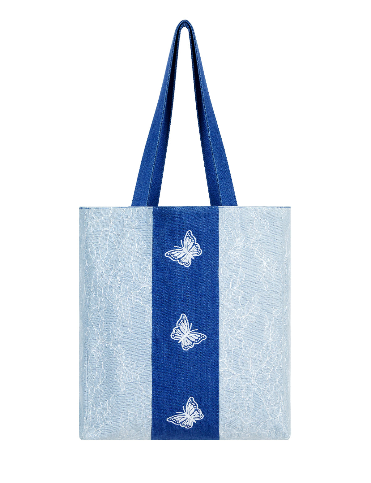 DENIM MUSEUM Azure Mirage Denim Tote Bag - Dreamy Butterfly Accent Tote for Young Women,Azure Flutter& Flutter Mirage